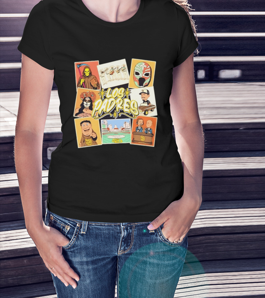 Los Padres San Diego Baseball Collage MLB Cartoon Characters T-Shirt