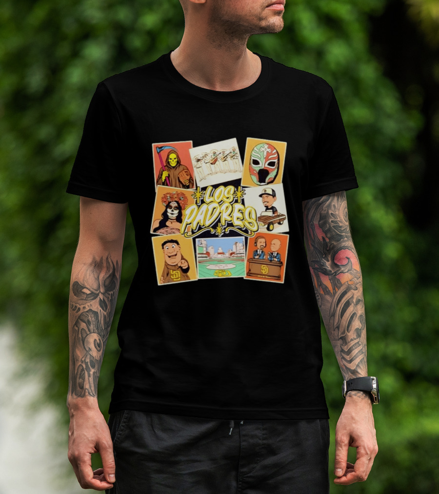 Los Padres San Diego Baseball Collage MLB Cartoon Characters T-Shirt