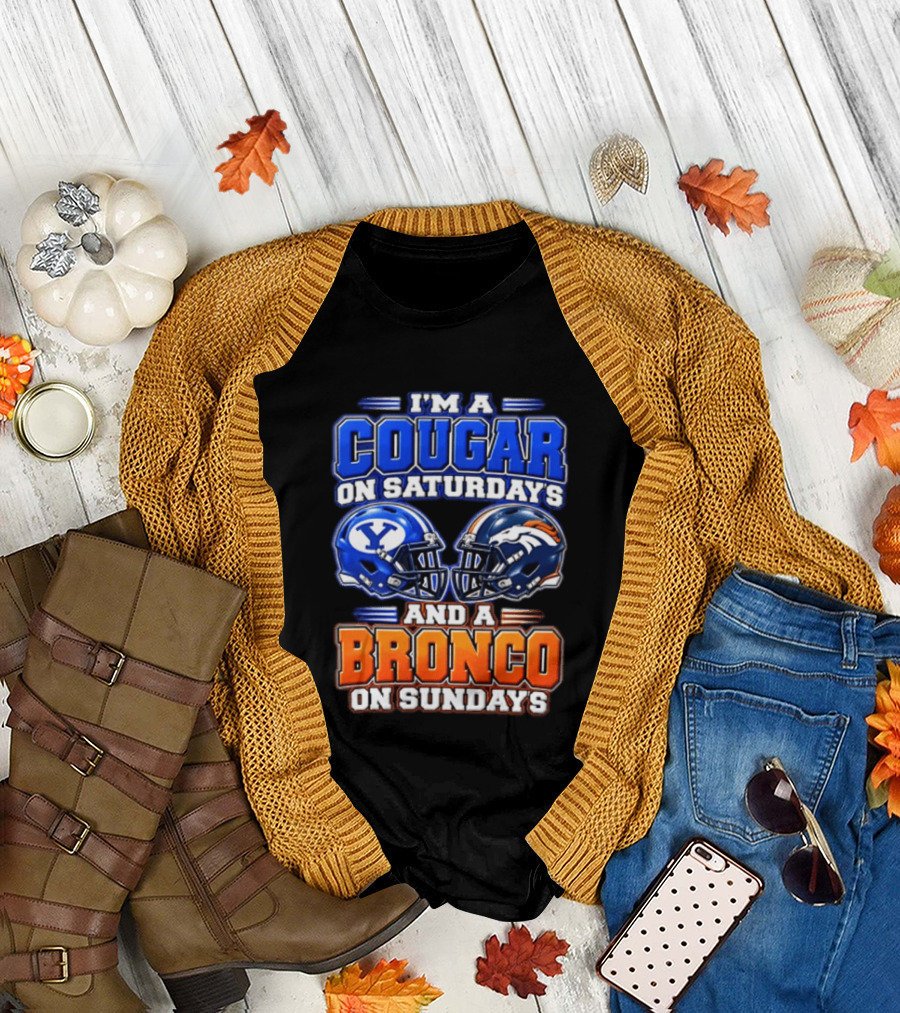 I'm A Cougar On Saturdays And A Bronco On Sundays Football Helmets T-Shirt