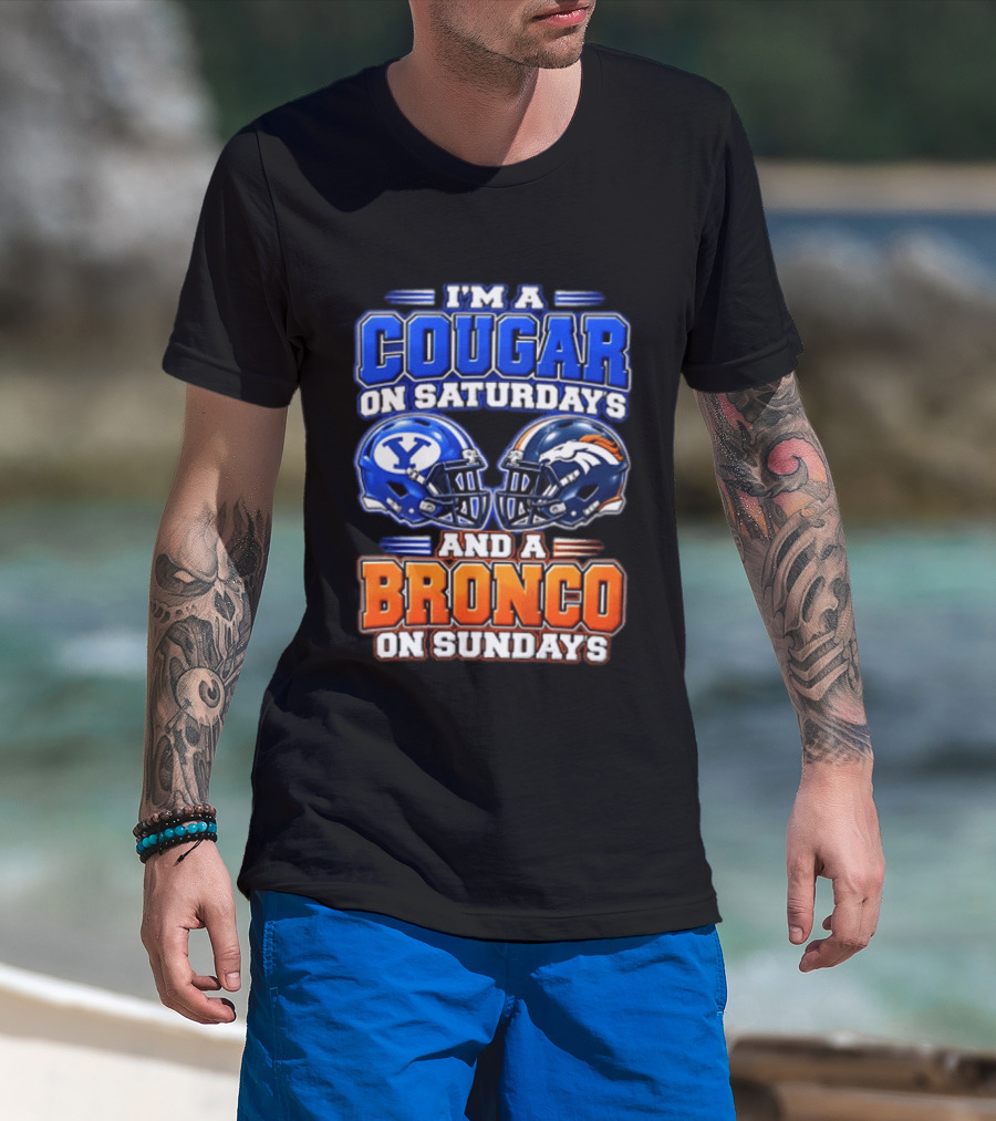 I'm A Cougar On Saturdays And A Bronco On Sundays Football Helmets T-Shirt