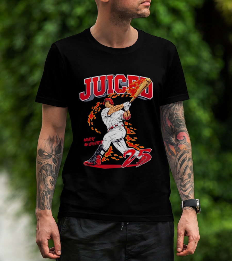 Mark McGwire Juiced 25 Baseball MLB Batting Flames T-Shirt