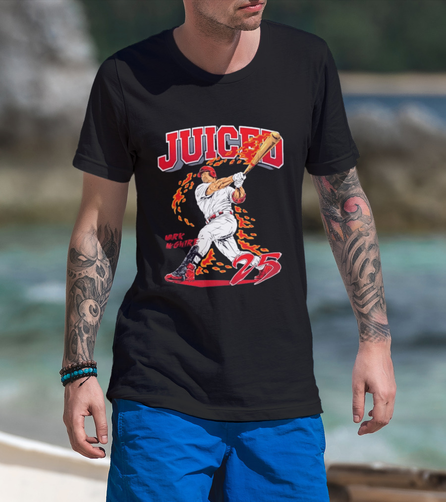 Mark McGwire Juiced 25 Baseball MLB Batting Flames T-Shirt
