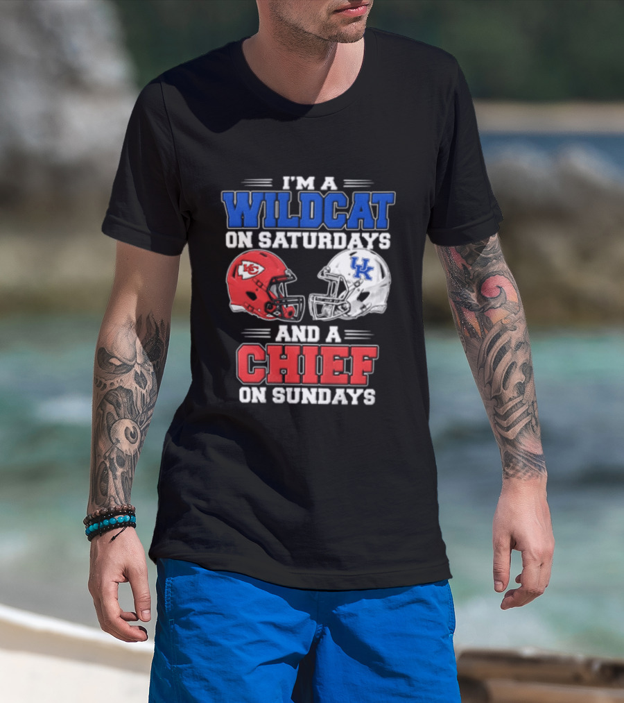I'm A Wildcat On Saturdays UK And A Chief On Sundays KC Football Helmets T-Shirt