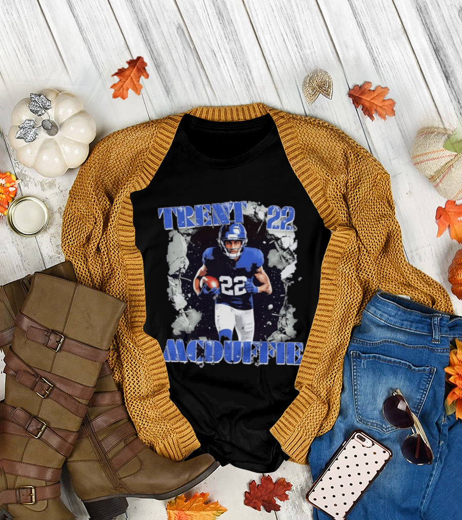 Trent McDuffie 22 Blue Football Player Action Los Angeles Rams Crush T-Shirt