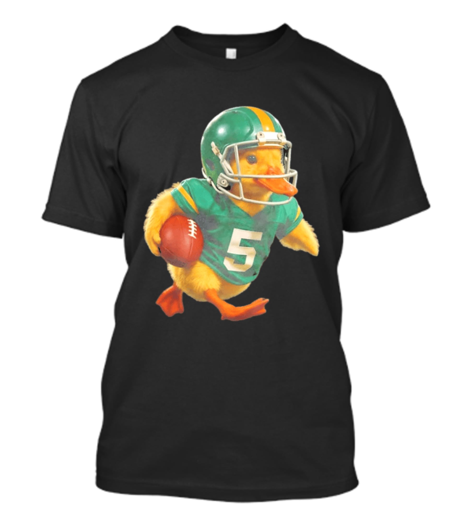 Yellow Duck Number 5 In Green Football Jersey With Helmet And Ball T-Shirt