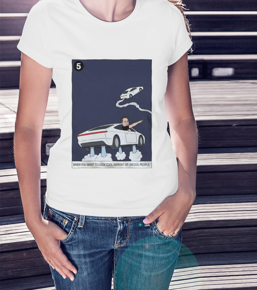 Elon Musk Car Flying Cool Factor In Front Of Uncool People T-Shirt