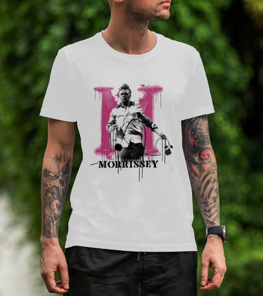 Morrissey M Graffiti Style Silhouette With Pink Dripping T-Shirt