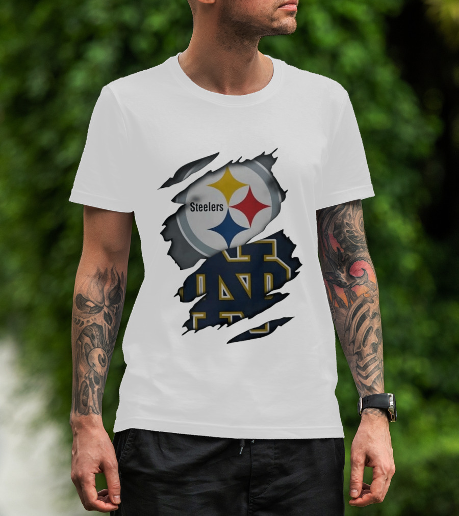Pittsburgh Steelers Notre Dame Fighting Irish Ripped Skin Fan T-Shirt