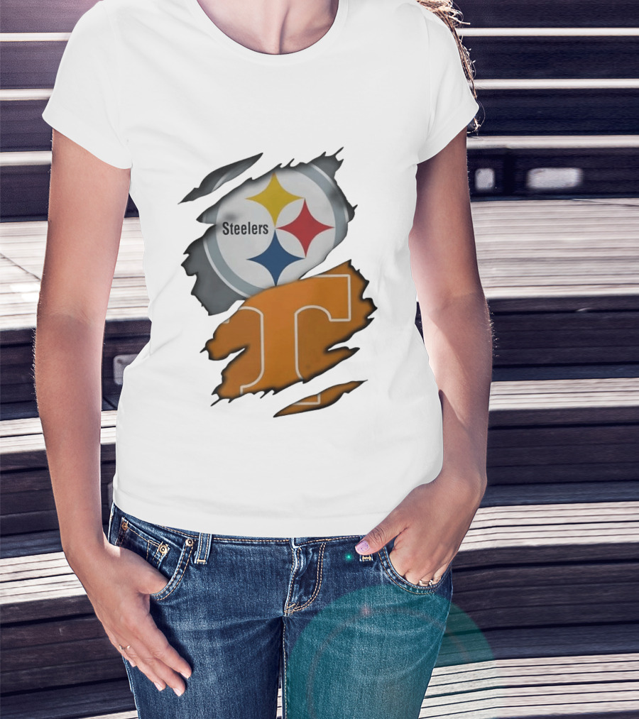 Pittsburgh Steelers Tennessee Volunteers Ripped Skin Combo T-Shirt