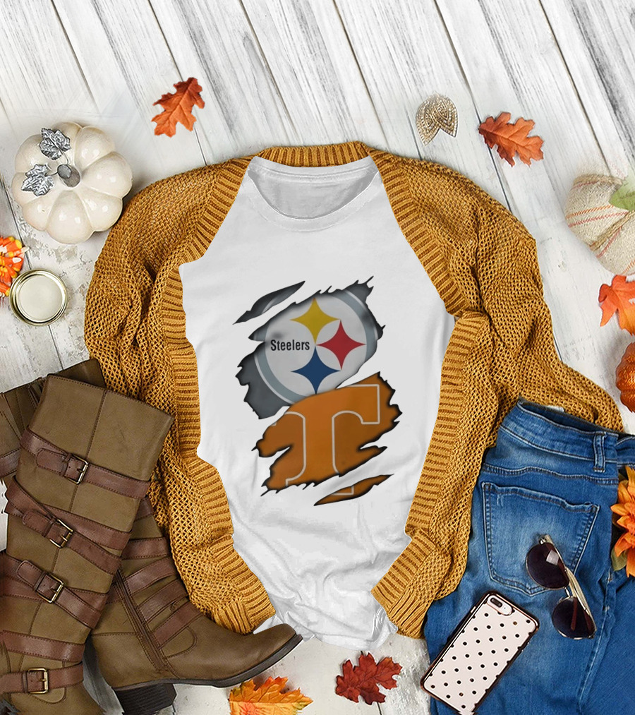 Pittsburgh Steelers Tennessee Volunteers Ripped Skin Combo T-Shirt
