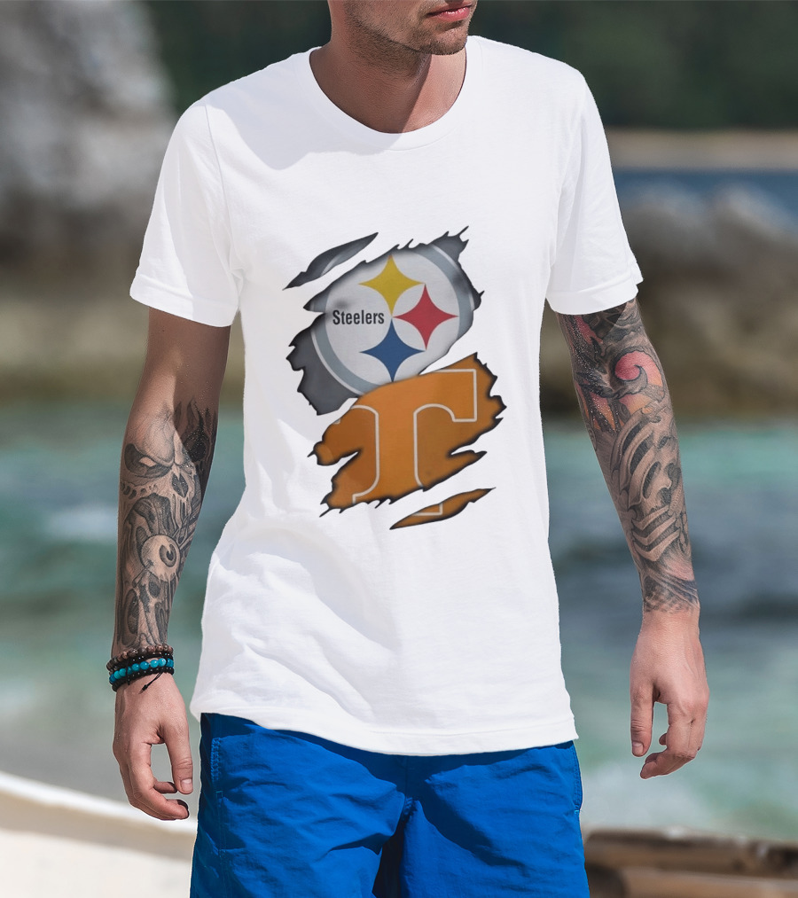 Pittsburgh Steelers Tennessee Volunteers Ripped Skin Combo T-Shirt