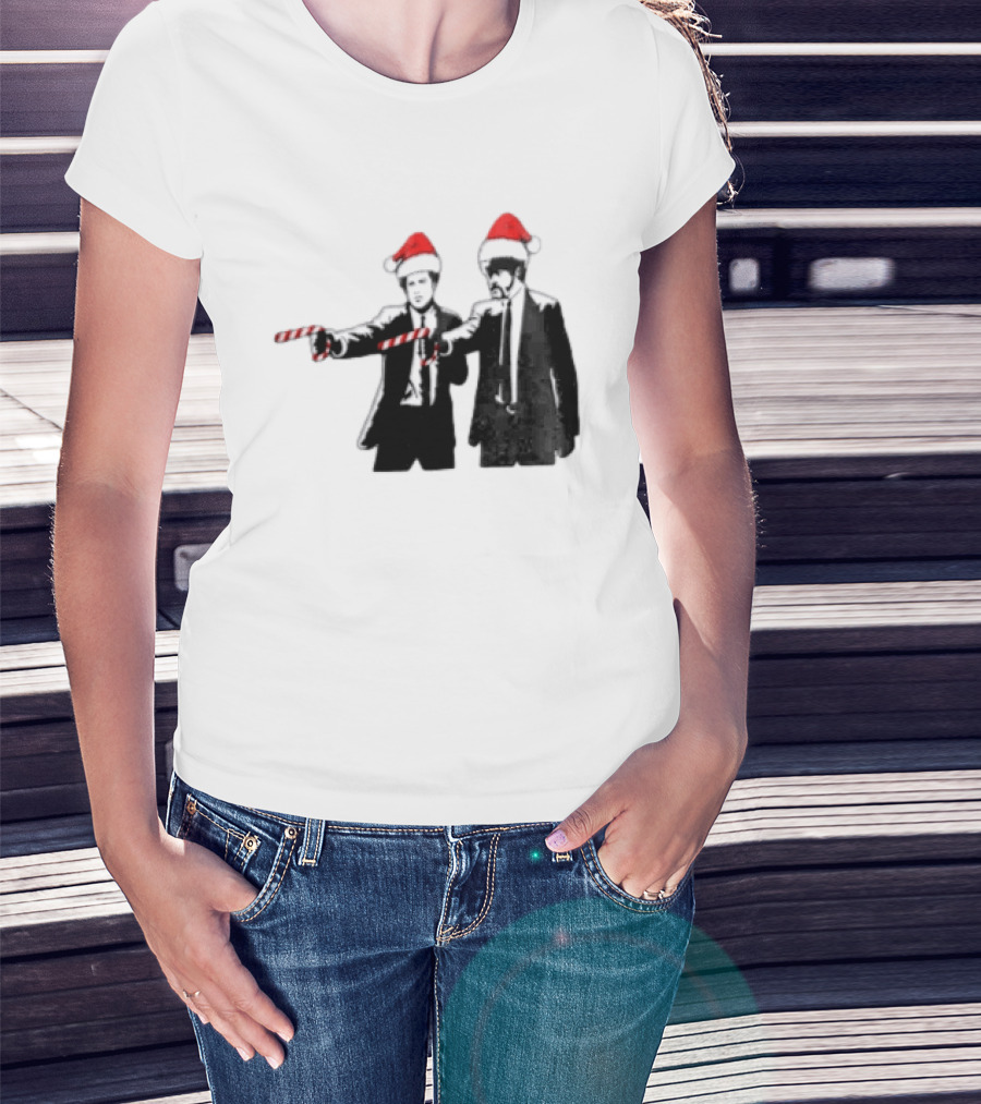 Xmas Christmas Candy Cane Santa Hats Pop Culture References T-Shirt