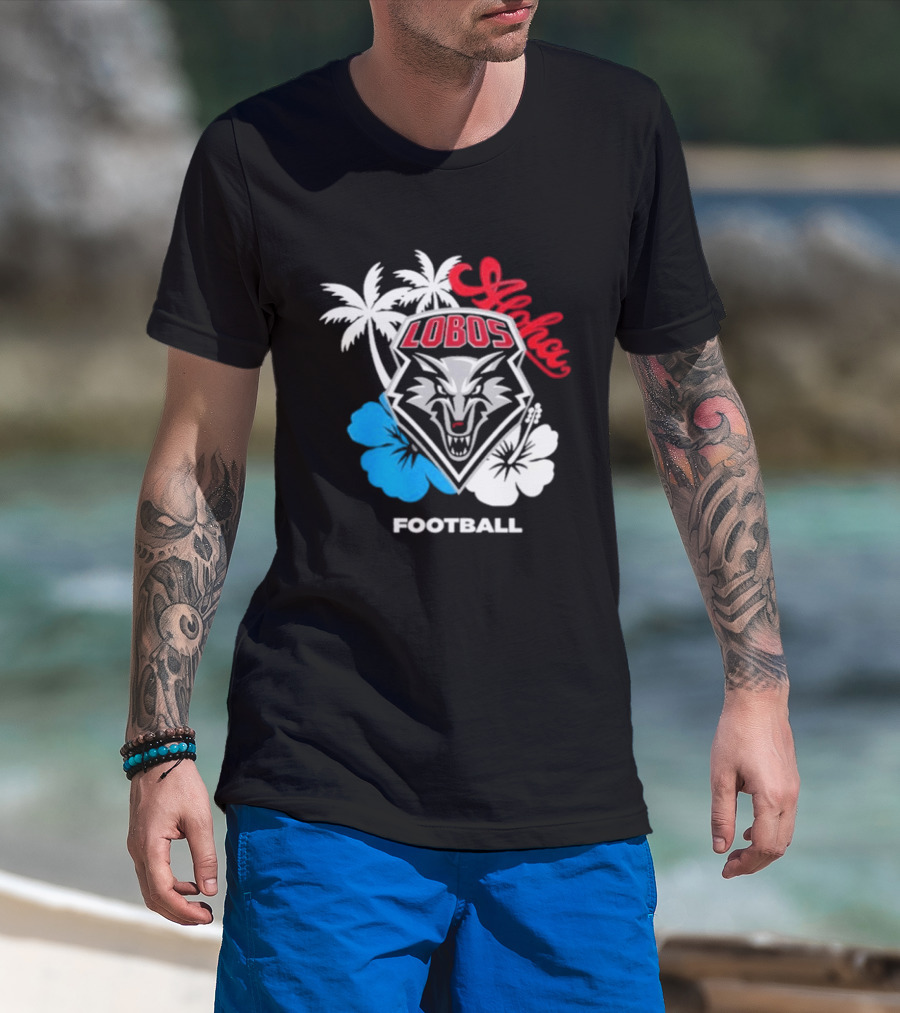 Lobos Football Aloha Spirit With Palms And Hibiscus T-Shirt