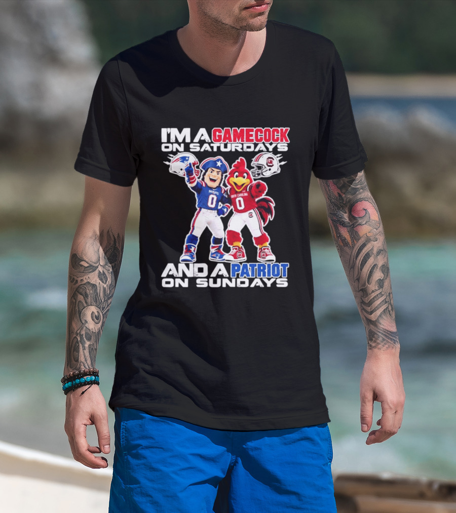 I'm A Gamecock On Saturdays And A Patriot On Sundays South Carolina Football Fan Mascots T-Shirt
