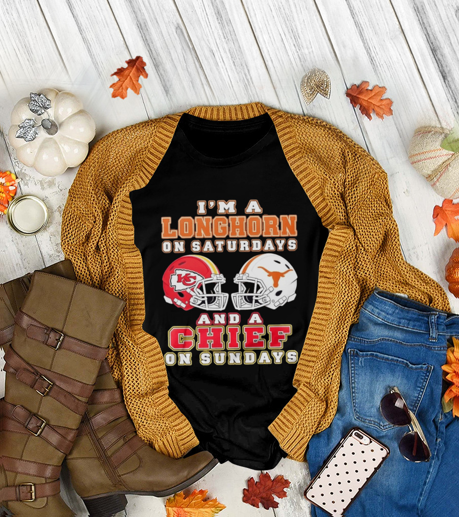 I'm A Longhorn On Saturdays And A Chief On Sundays Football Helmets T-Shirt