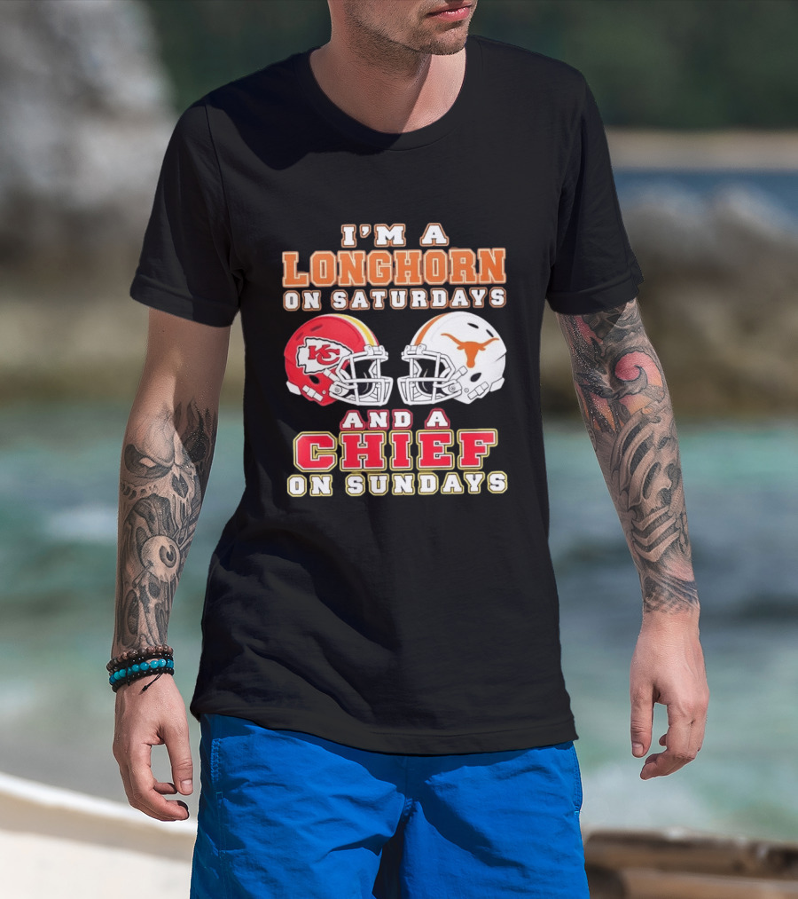 I'm A Longhorn On Saturdays And A Chief On Sundays Football Helmets T-Shirt
