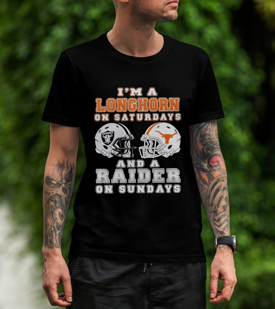 Longhorn On Saturdays Raider On Sundays Football Helmets T-Shirt