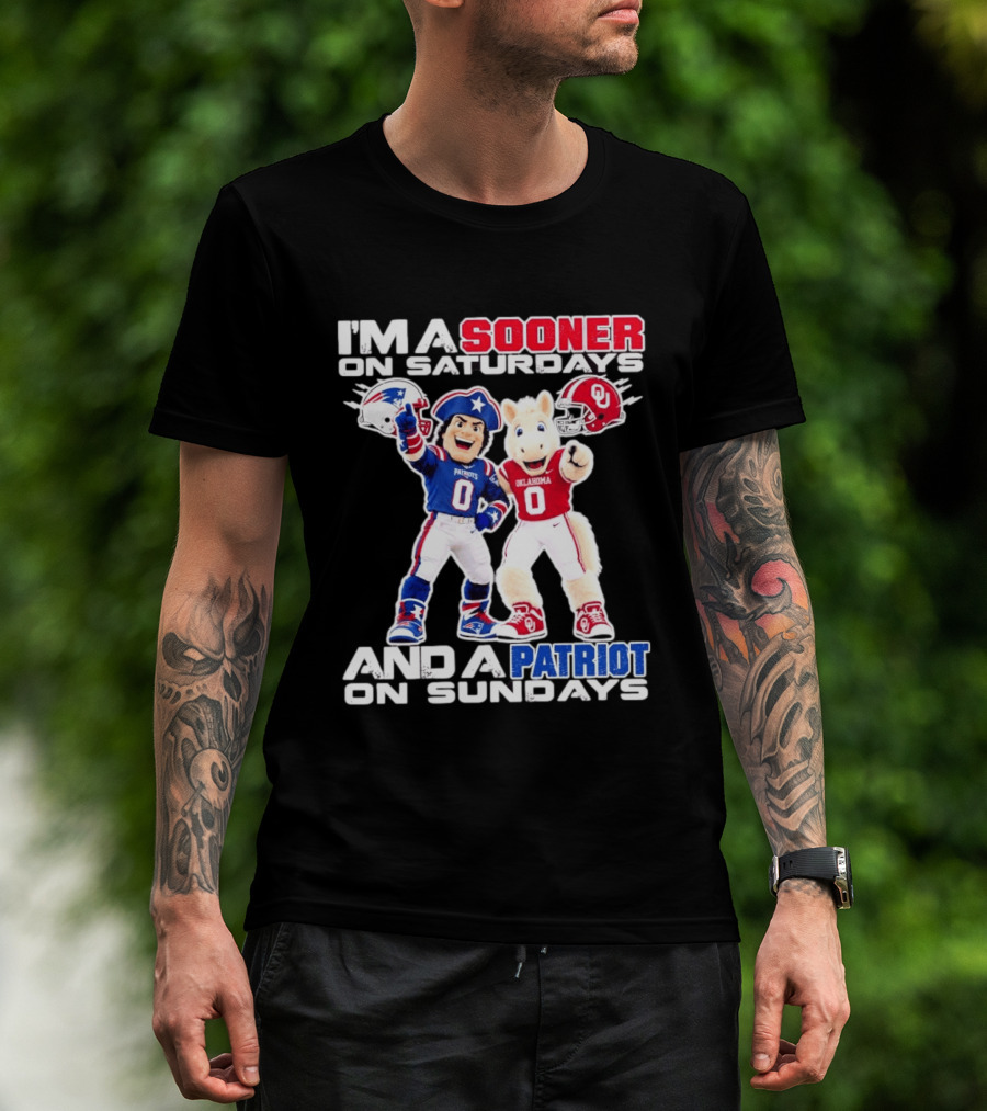 I'm A Sooner On Saturdays And A Patriot On Sundays Oklahoma Patriots Football Mascots T-Shirt