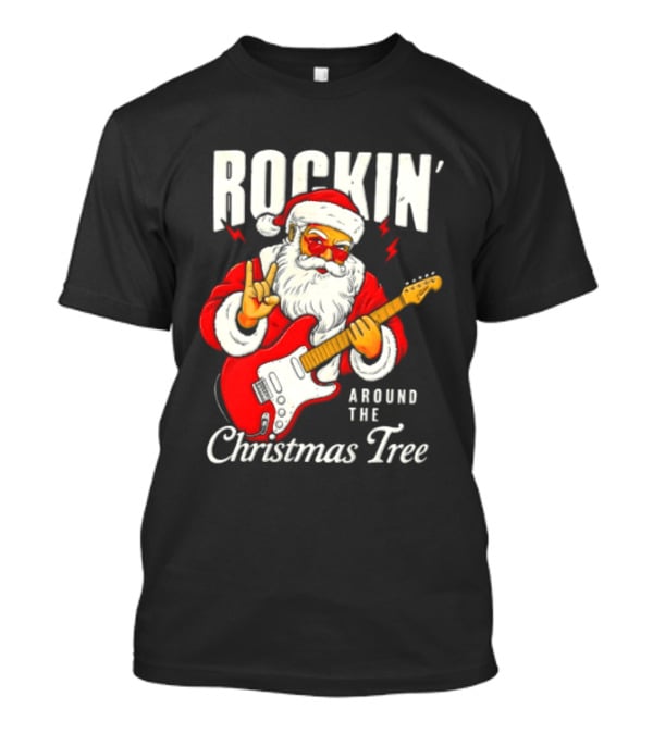 Rockin' Santa Christmas Tree Guitar Holiday T-Shirt