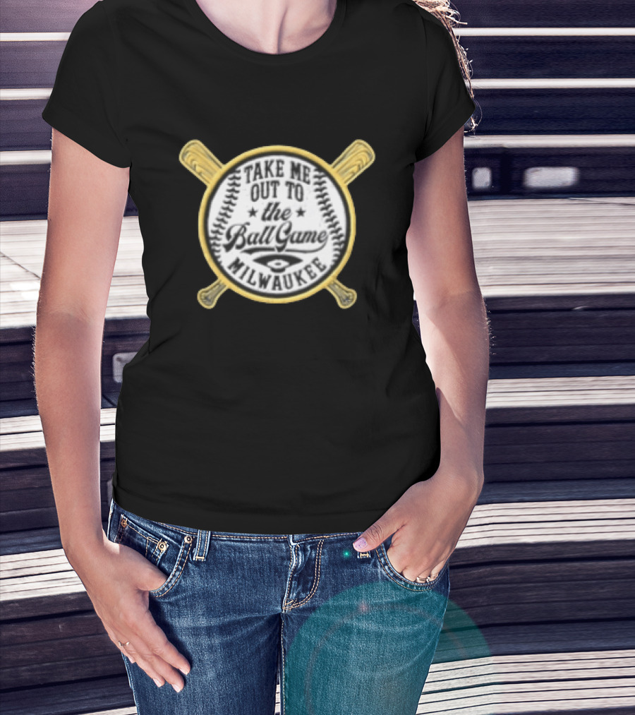 Take Me Out To The Ball Game Milwaukee Baseball Crossed Bats T-Shirt