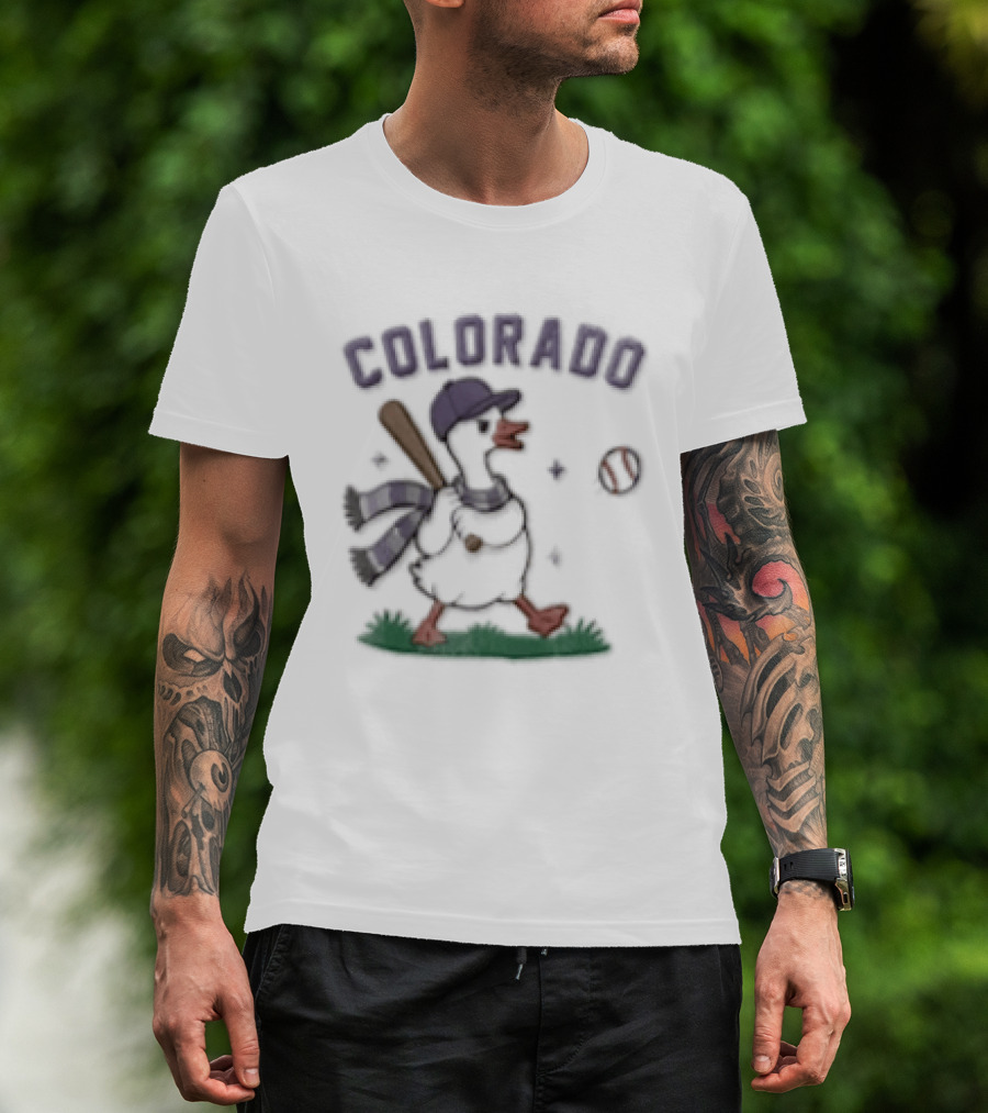 Colorado Goose Playing Baseball With Hat And Scarf T-Shirt