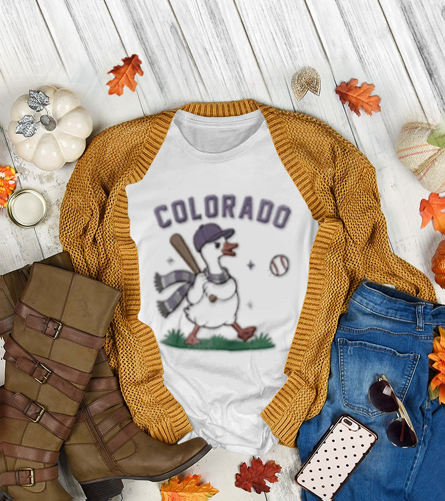 Colorado Goose Playing Baseball With Hat And Scarf T-Shirt