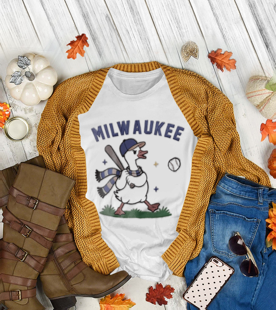 Milwaukee Goose Baseball Cap Scarf And Bat T-Shirt