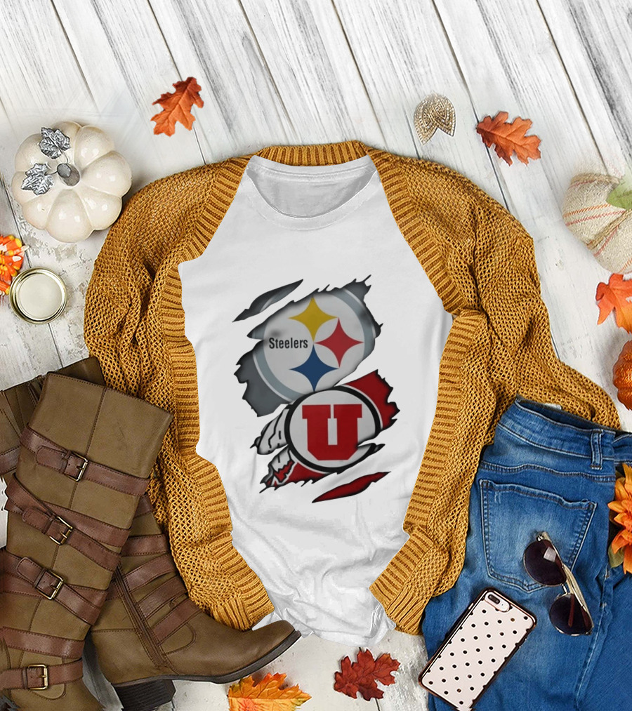 Pittsburgh Steelers Utah Utes Ripped Skin Fan T-Shirt