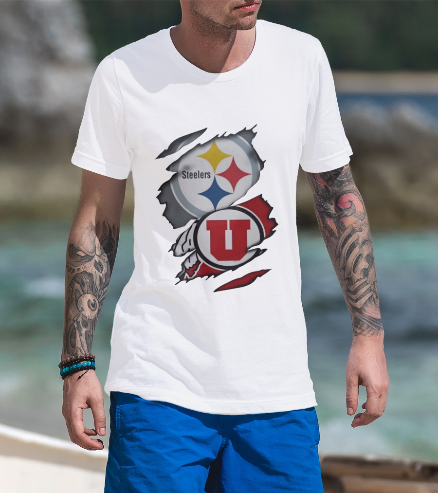 Pittsburgh Steelers Utah Utes Ripped Skin Fan T-Shirt