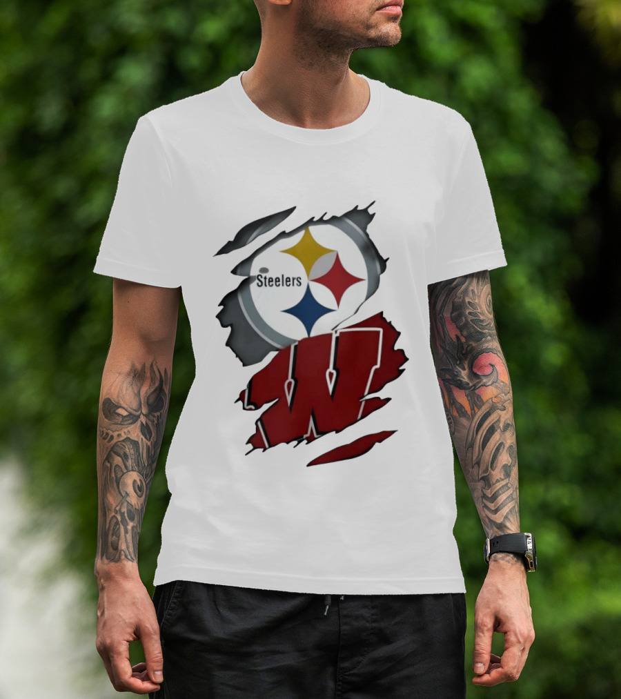 Pittsburgh Steelers Wisconsin Badgers Ripped Fabric T-Shirt