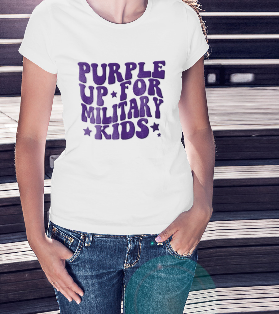 Purple Up For Military Kids Wavy Stars T-Shirt