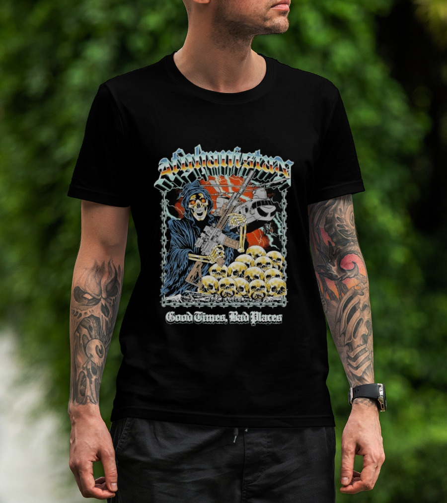 Afghanistan Chrome Skull With Helicopter Good Times Bad Places T-Shirt