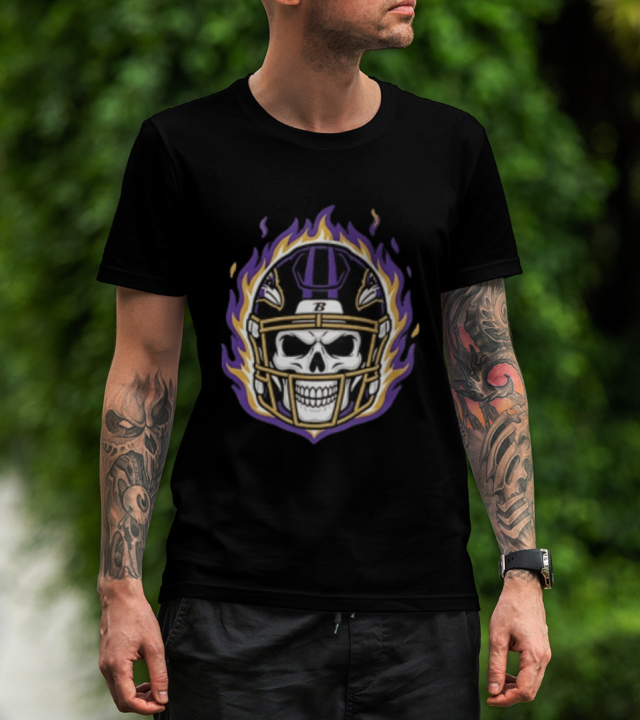 Baltimore Ravens Skeleton Flaming Helmet Football Player Lamar Jackson T-Shirt