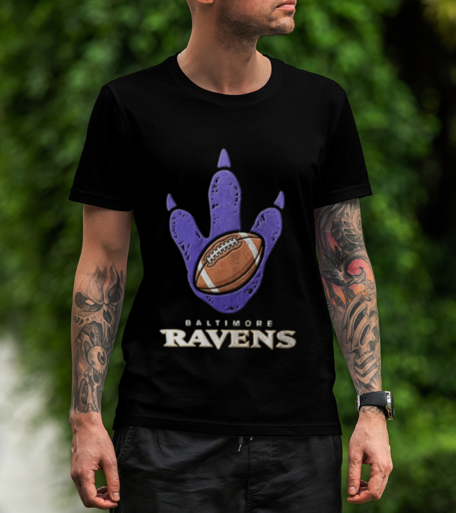 Baltimore Ravens Dinosaur Football Footprint NFL Fan Gear T-Shirt
