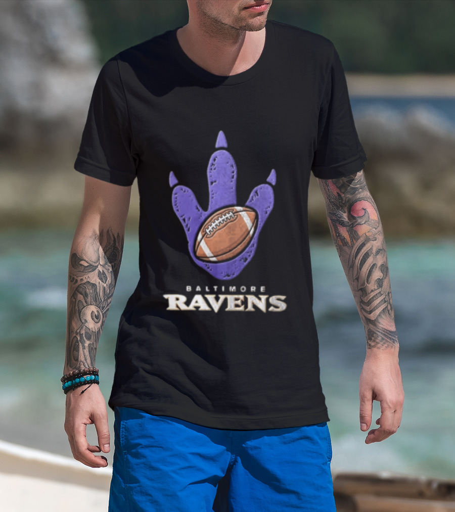 Baltimore Ravens Dinosaur Football Footprint NFL Fan Gear T-Shirt