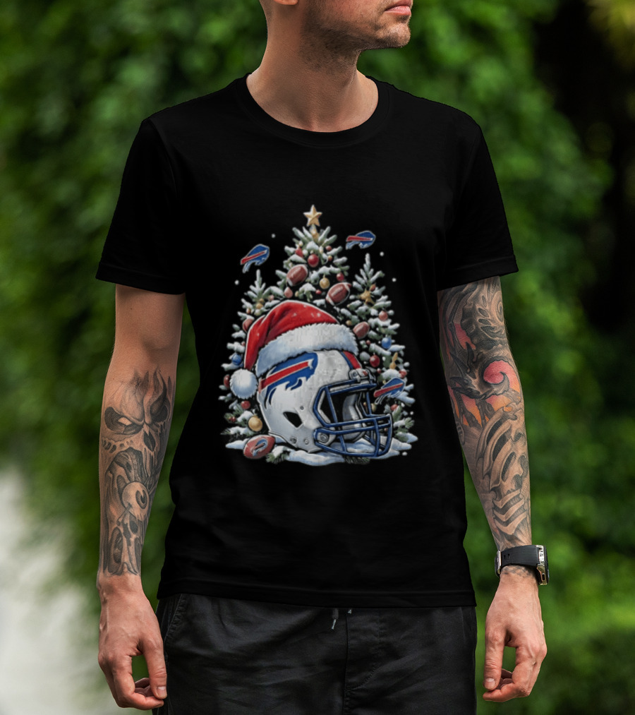 Buffalo Bills Christmas Tree Football Helmet Santa Hat 2026 Geno Stone T-Shirt