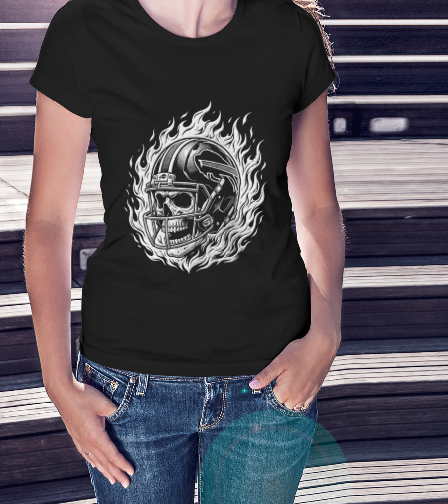 Buffalo Bills Josh Allen Skull Helmet Fire Stadium T-Shirt