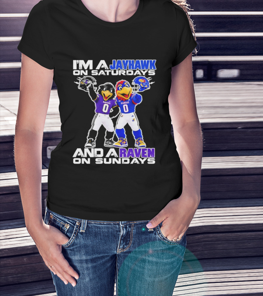 Kansas Jayhawks Saturdays Baltimore Ravens Sundays Football Mascots T-Shirt