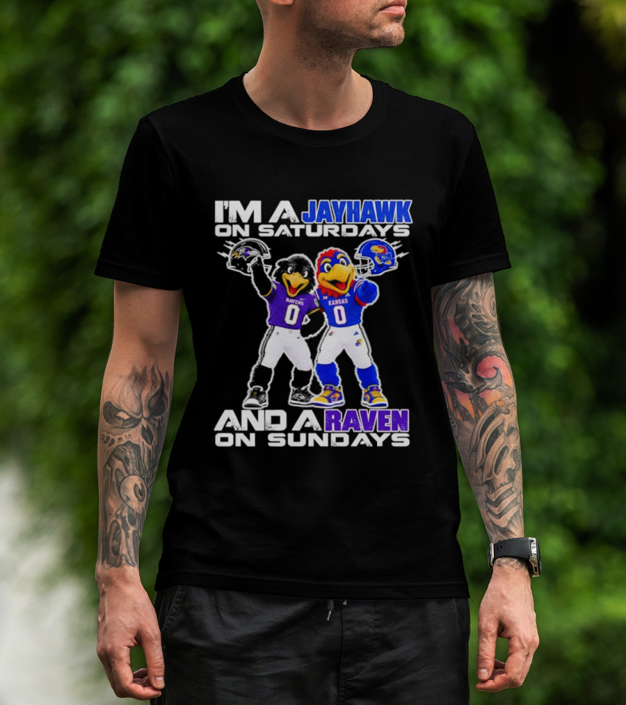 Kansas Jayhawks Saturdays Baltimore Ravens Sundays Football Mascots T-Shirt