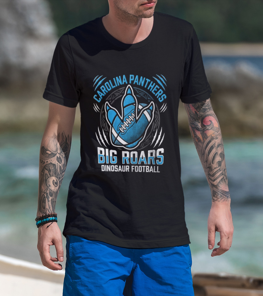 Carolina Panthers Big Roars Dinosaur Football T-Shirt