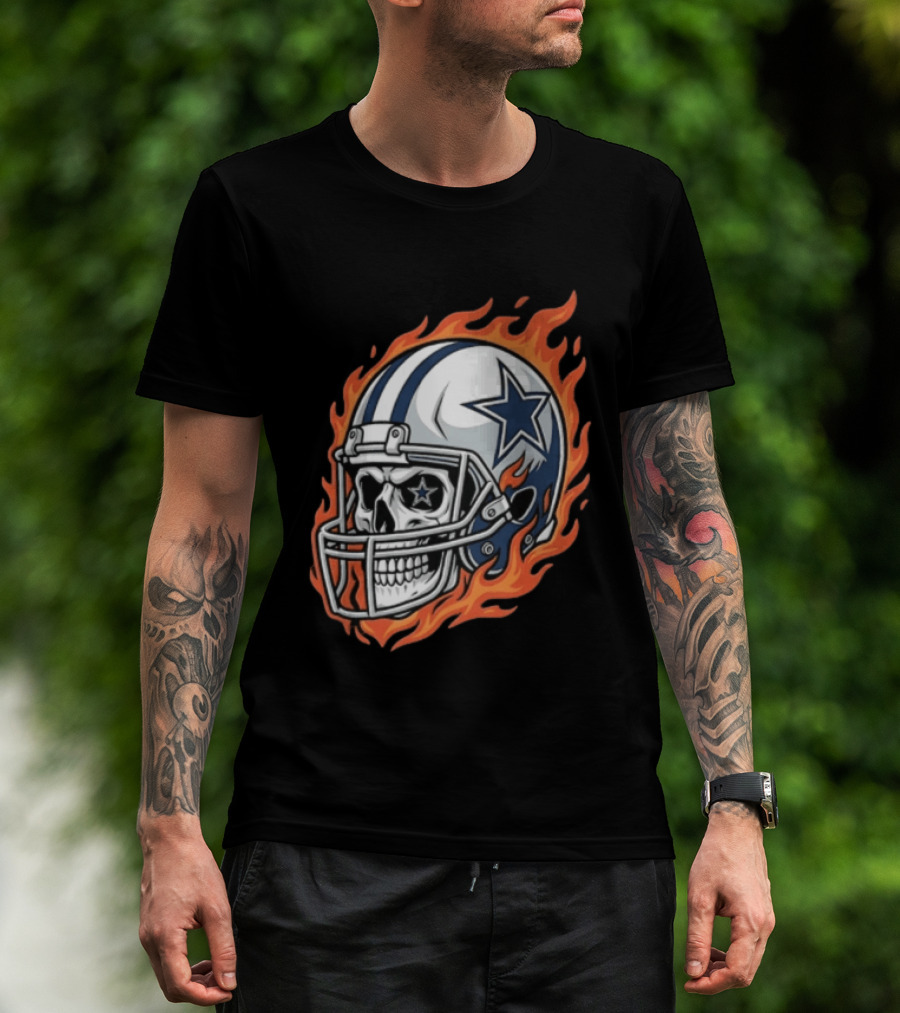 Dallas Cowboys Skull Helmet Flames T-Shirt