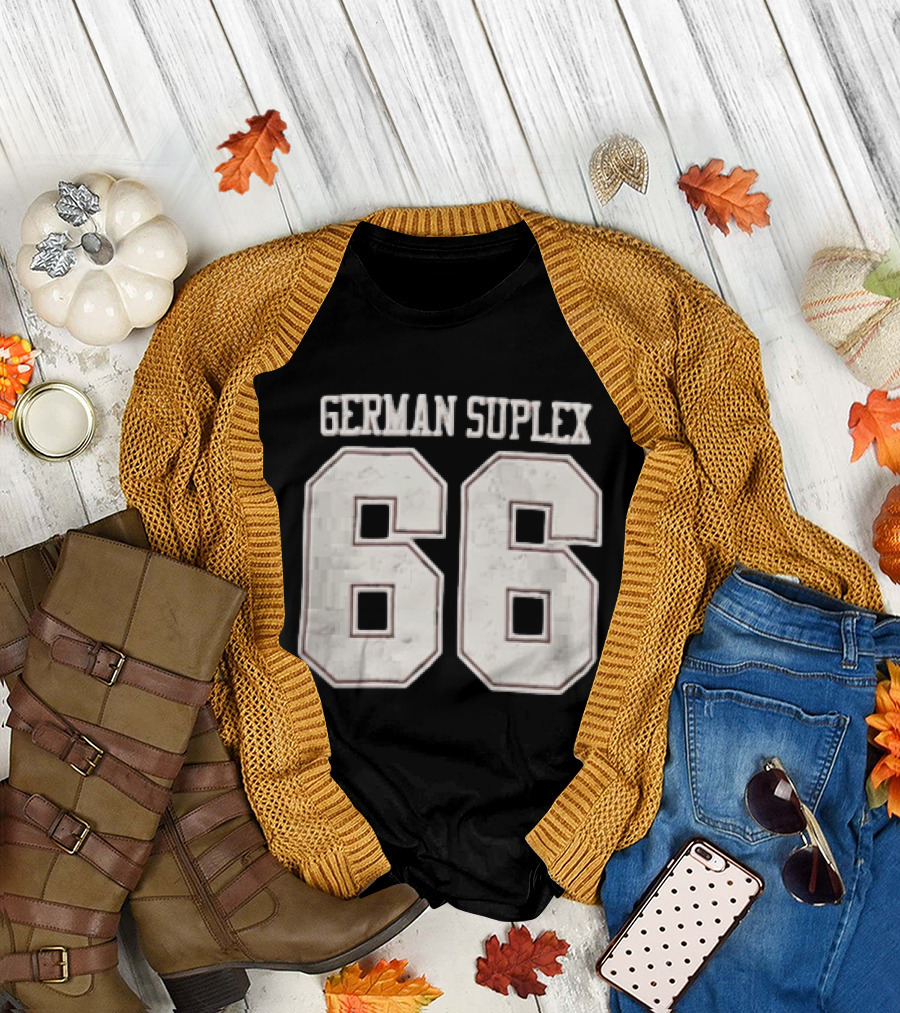 German Suplex 66 Large Varsity Numbers Distressed T-Shirt