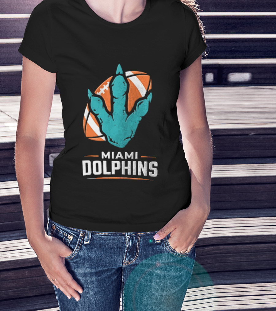 Miami Dolphins Big Roars Football Dinosaur Player Tackled T-Shirt