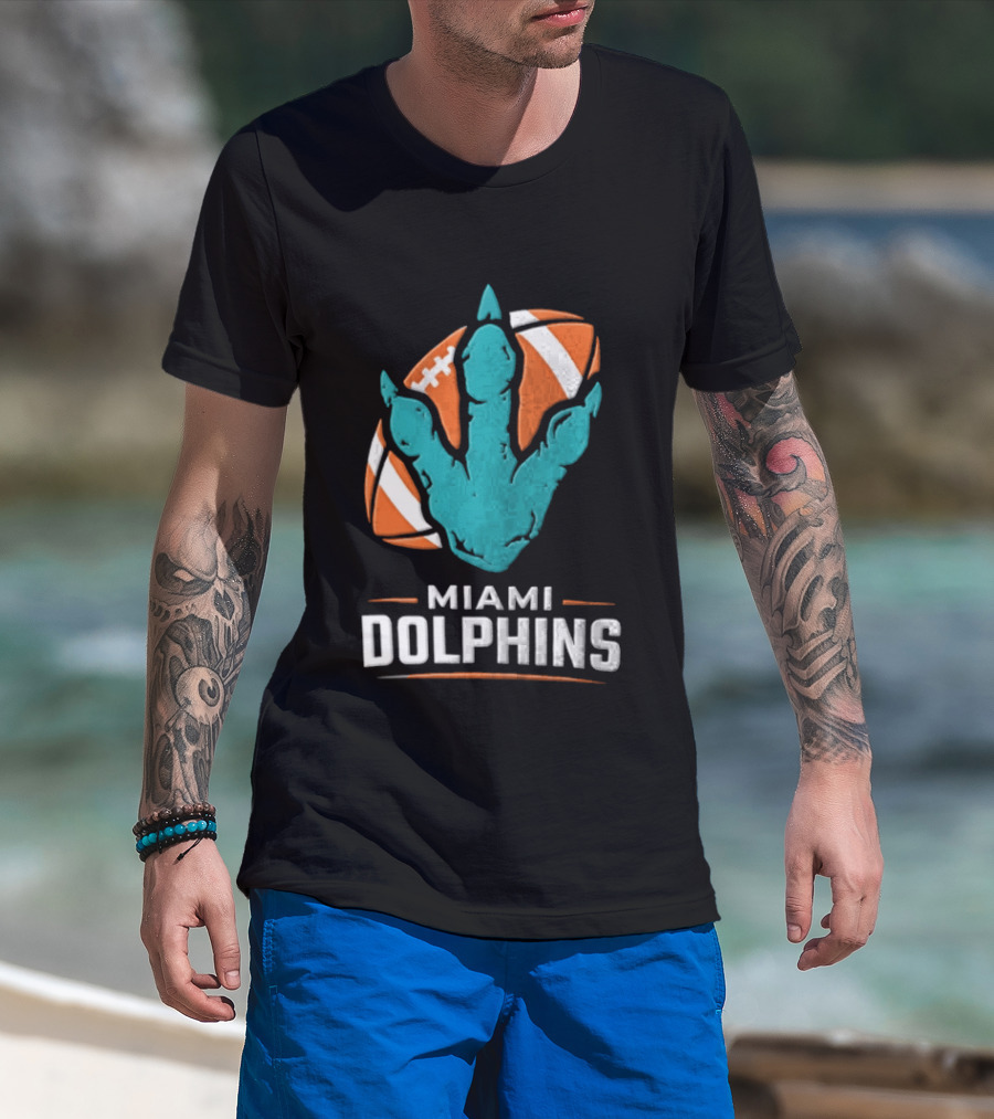 Miami Dolphins Big Roars Football Dinosaur Player Tackled T-Shirt