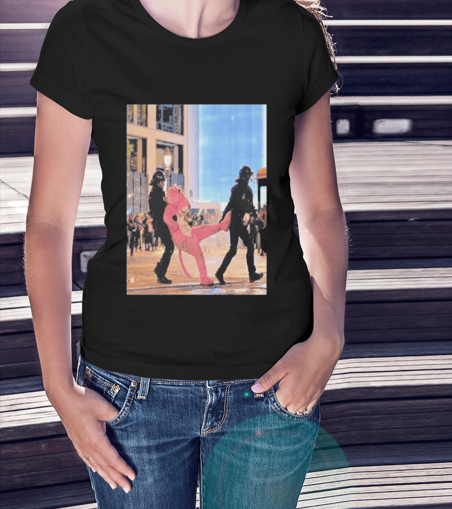 Original Pink Panther France Protests 2026 Police Mascot Arrest Scene T-Shirt