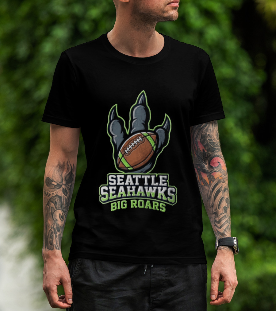 Seattle Seahawks Big Roars Dinosaur Claw Football T-Shirt