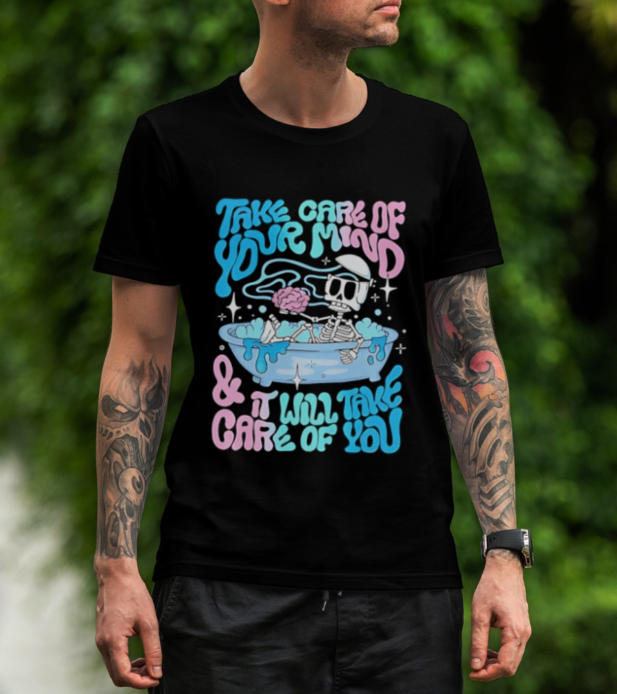 Skeleton Take Care Of Your Mind Neon Pastel Aesthetic T-Shirt