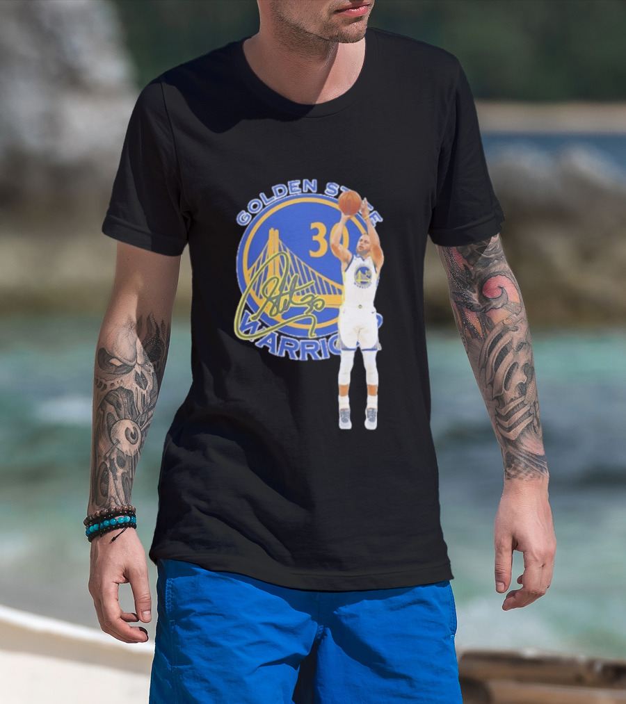 Golden State Warriors Steph Curry 30 Basketball Signature T-Shirt