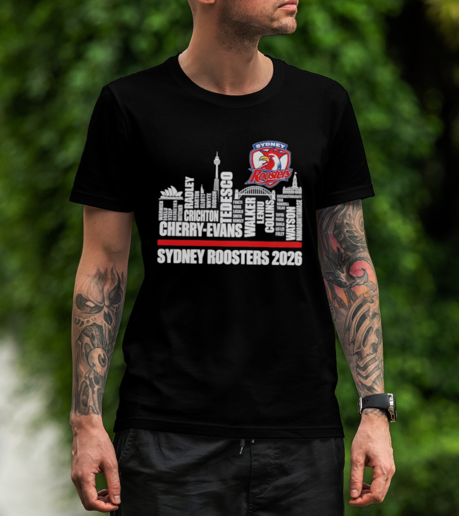 Sydney Roosters 2026 Tedesco Cherry Evans Walker Collins Skyline T-Shirt