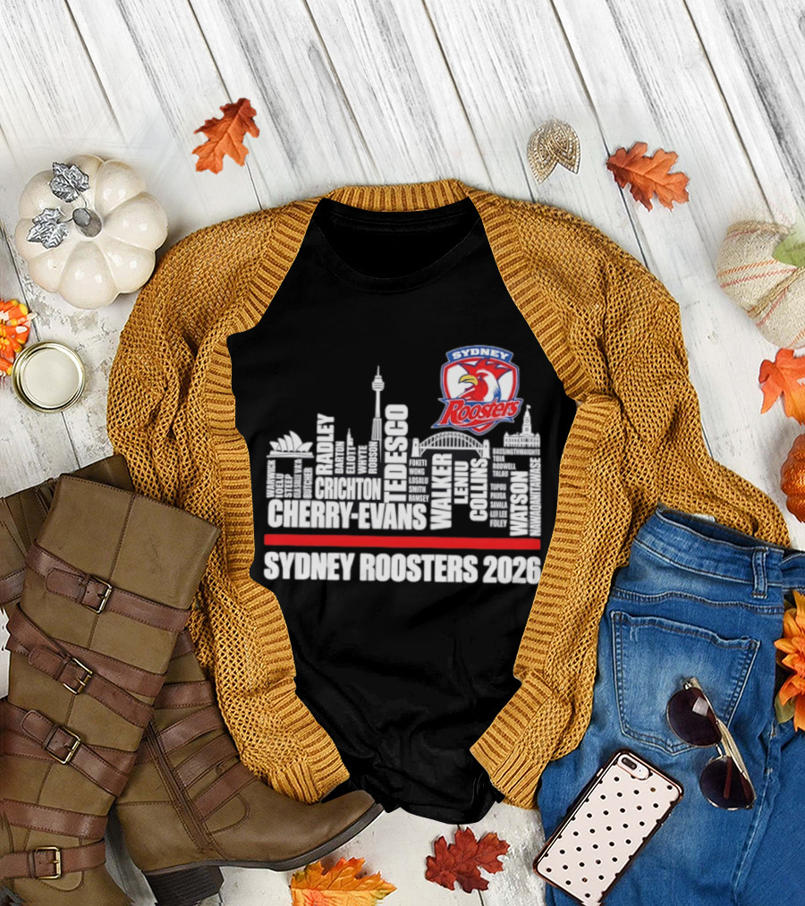 Sydney Roosters 2026 Tedesco Cherry Evans Walker Collins Skyline T-Shirt